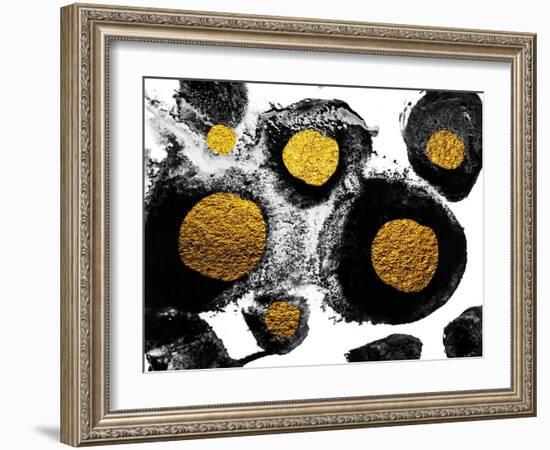 Art and Gold. Natural Luxury. Black Paint Stroke Texture on White Paper. Abstract Hand Painted Gold-CARACOLLA-Framed Art Print
