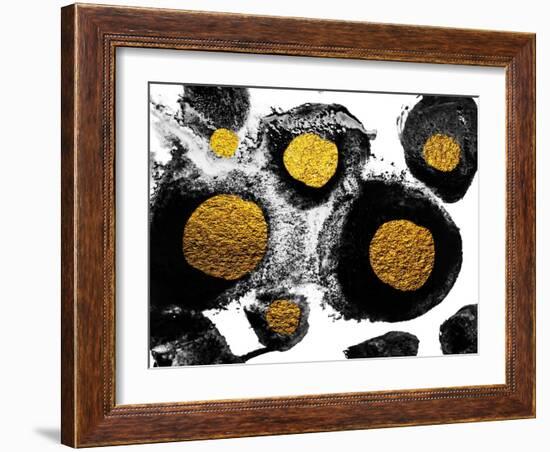 Art and Gold. Natural Luxury. Black Paint Stroke Texture on White Paper. Abstract Hand Painted Gold-CARACOLLA-Framed Art Print