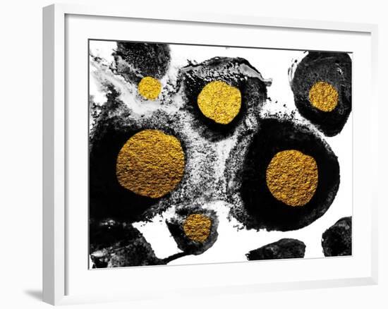 Art and Gold. Natural Luxury. Black Paint Stroke Texture on White Paper. Abstract Hand Painted Gold-CARACOLLA-Framed Art Print