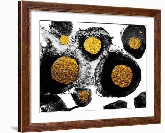 Art and Gold. Natural Luxury. Black Paint Stroke Texture on White Paper. Abstract Hand Painted Gold-CARACOLLA-Framed Art Print