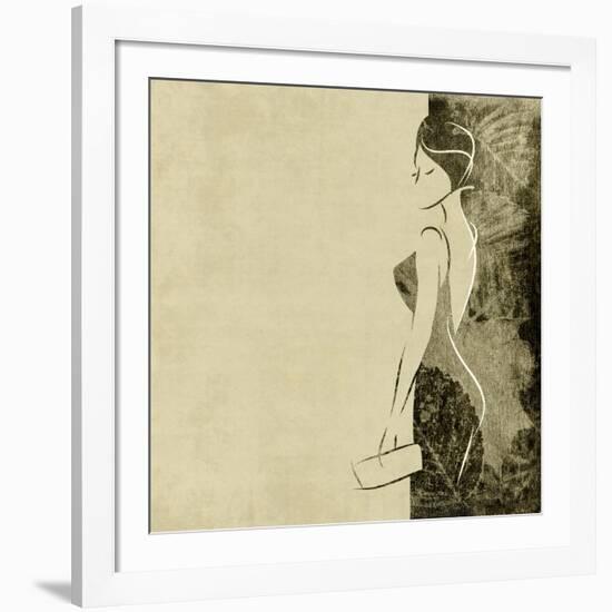 Art Autumn Background With Beautiful Young Woman In Party Black Dress With Clutch Bag In Sepia-Irina QQQ-Framed Art Print