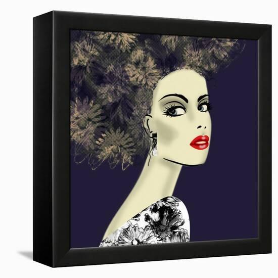 Art Colorful Illustration with Face of Beautiful Girl in Profile with Floral Pattern Afro Funky Cur-Irina_QQQ-Framed Stretched Canvas