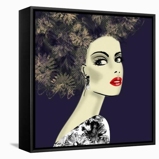 Art Colorful Illustration with Face of Beautiful Girl in Profile with Floral Pattern Afro Funky Cur-Irina_QQQ-Framed Stretched Canvas