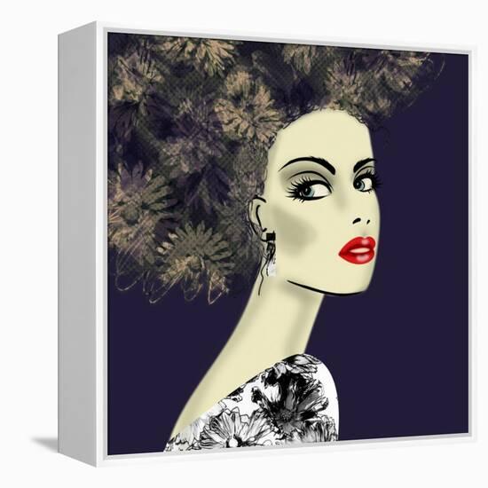 Art Colorful Illustration with Face of Beautiful Girl in Profile with Floral Pattern Afro Funky Cur-Irina_QQQ-Framed Stretched Canvas