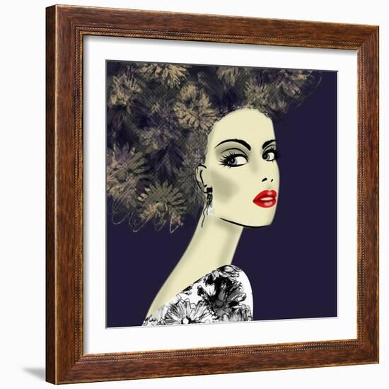 Art Colorful Illustration with Face of Beautiful Girl in Profile with Floral Pattern Afro Funky Cur-Irina_QQQ-Framed Art Print