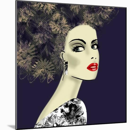 Art Colorful Illustration with Face of Beautiful Girl in Profile with Floral Pattern Afro Funky Cur-Irina_QQQ-Mounted Art Print