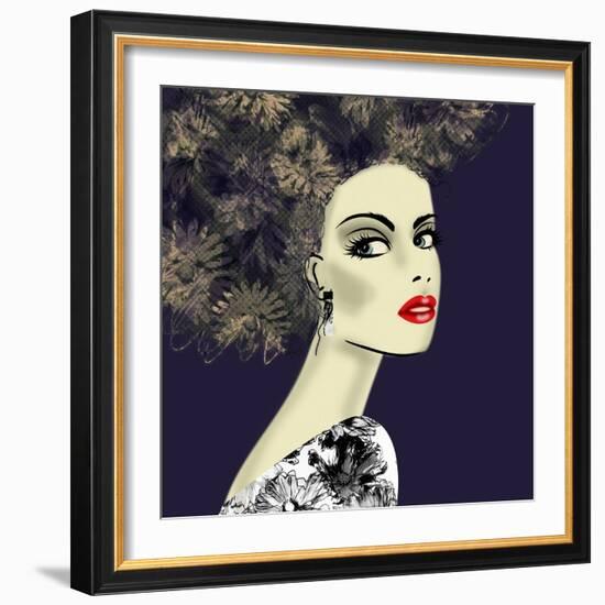 Art Colorful Illustration with Face of Beautiful Girl in Profile with Floral Pattern Afro Funky Cur-Irina_QQQ-Framed Art Print