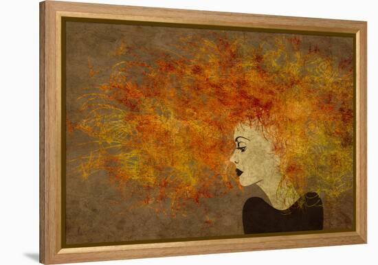 Art Colorful Painting Beautiful Girl Face With Red Curly Hair On Brown Background-Irina QQQ-Framed Stretched Canvas