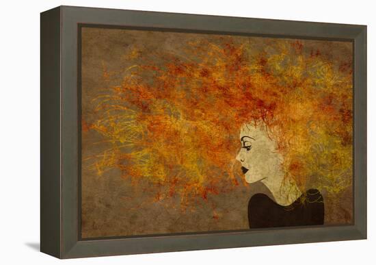 Art Colorful Painting Beautiful Girl Face With Red Curly Hair On Brown Background-Irina QQQ-Framed Stretched Canvas