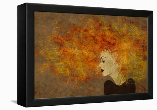 Art Colorful Painting Beautiful Girl Face With Red Curly Hair On Brown Background-Irina QQQ-Framed Stretched Canvas