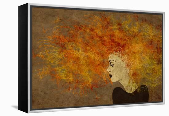 Art Colorful Painting Beautiful Girl Face With Red Curly Hair On Brown Background-Irina QQQ-Framed Stretched Canvas