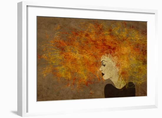 Art Colorful Painting Beautiful Girl Face With Red Curly Hair On Brown Background-Irina QQQ-Framed Premium Giclee Print