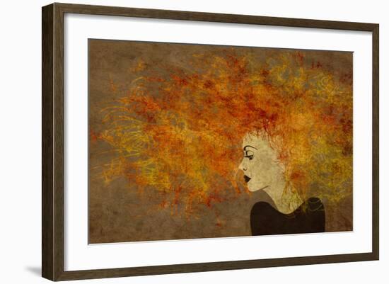 Art Colorful Painting Beautiful Girl Face With Red Curly Hair On Brown Background-Irina QQQ-Framed Premium Giclee Print