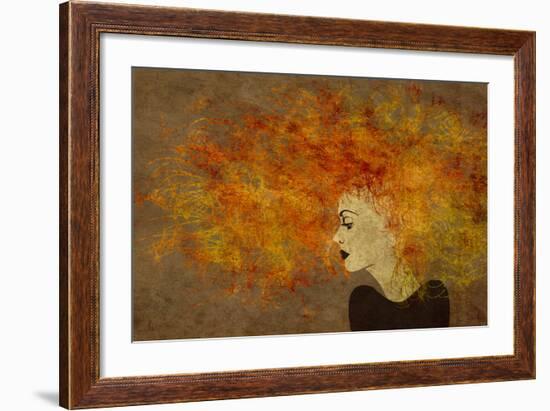 Art Colorful Painting Beautiful Girl Face With Red Curly Hair On Brown Background-Irina QQQ-Framed Premium Giclee Print