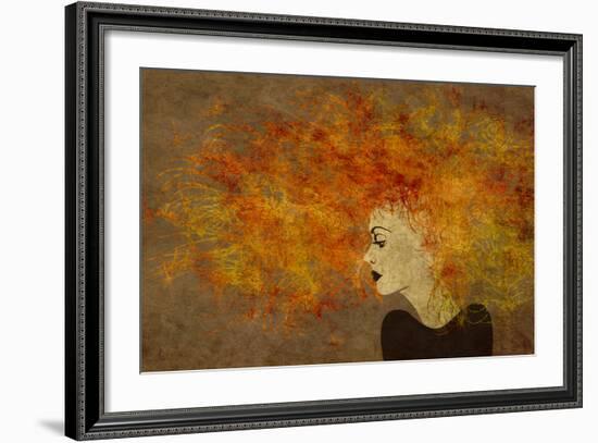 Art Colorful Painting Beautiful Girl Face With Red Curly Hair On Brown Background-Irina QQQ-Framed Art Print