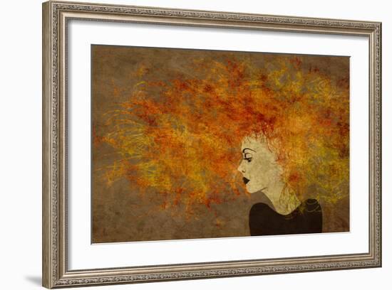 Art Colorful Painting Beautiful Girl Face With Red Curly Hair On Brown Background-Irina QQQ-Framed Art Print