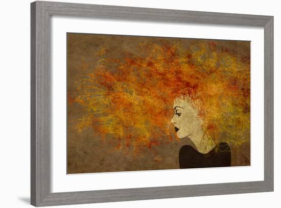 Art Colorful Painting Beautiful Girl Face With Red Curly Hair On Brown Background-Irina QQQ-Framed Art Print