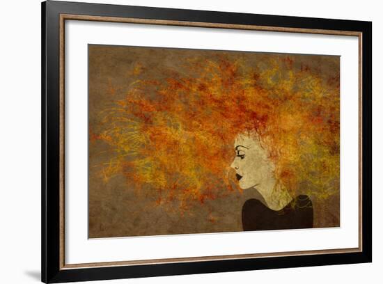 Art Colorful Painting Beautiful Girl Face With Red Curly Hair On Brown Background-Irina QQQ-Framed Art Print