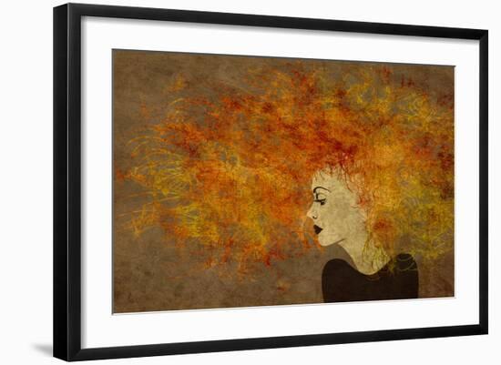 Art Colorful Painting Beautiful Girl Face With Red Curly Hair On Brown Background-Irina QQQ-Framed Art Print