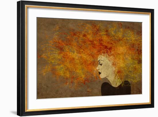 Art Colorful Painting Beautiful Girl Face With Red Curly Hair On Brown Background-Irina QQQ-Framed Art Print