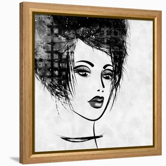 Art Colorful Sketched Beautiful Girl Face In Profile With Black Hair On White Background-Irina QQQ-Framed Stretched Canvas