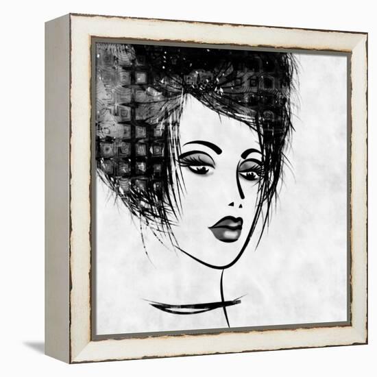 Art Colorful Sketched Beautiful Girl Face In Profile With Black Hair On White Background-Irina QQQ-Framed Stretched Canvas