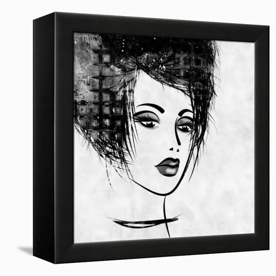 Art Colorful Sketched Beautiful Girl Face In Profile With Black Hair On White Background-Irina QQQ-Framed Stretched Canvas