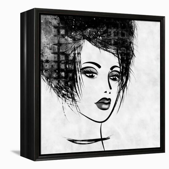 Art Colorful Sketched Beautiful Girl Face In Profile With Black Hair On White Background-Irina QQQ-Framed Stretched Canvas