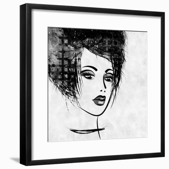 Art Colorful Sketched Beautiful Girl Face In Profile With Black Hair On White Background-Irina QQQ-Framed Premium Giclee Print
