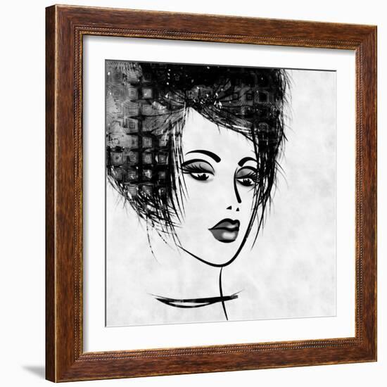 Art Colorful Sketched Beautiful Girl Face In Profile With Black Hair On White Background-Irina QQQ-Framed Premium Giclee Print