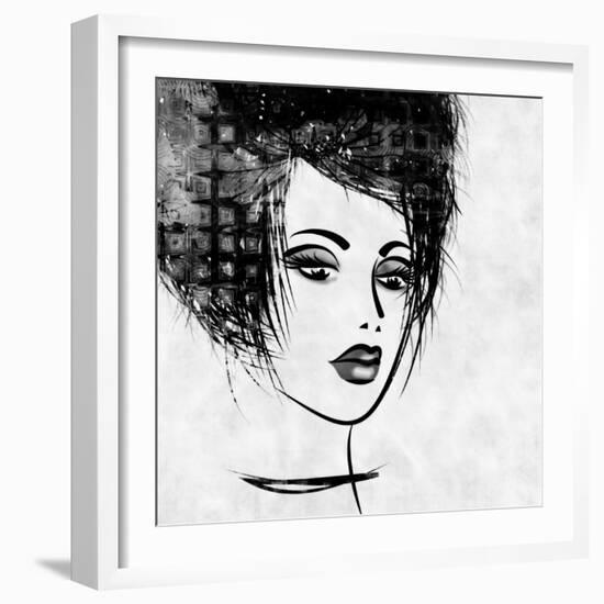 Art Colorful Sketched Beautiful Girl Face In Profile With Black Hair On White Background-Irina QQQ-Framed Premium Giclee Print