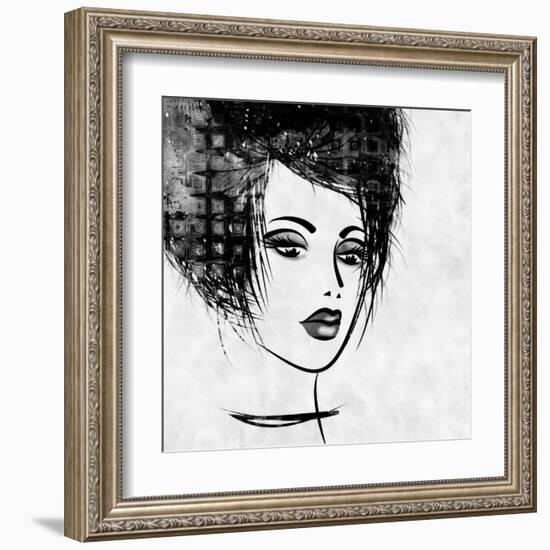 Art Colorful Sketched Beautiful Girl Face In Profile With Black Hair On White Background-Irina QQQ-Framed Art Print