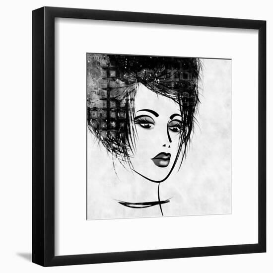 Art Colorful Sketched Beautiful Girl Face In Profile With Black Hair On White Background-Irina QQQ-Framed Art Print