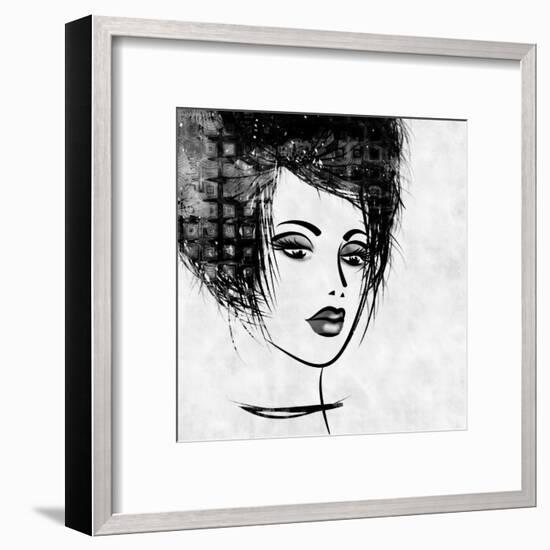 Art Colorful Sketched Beautiful Girl Face In Profile With Black Hair On White Background-Irina QQQ-Framed Art Print