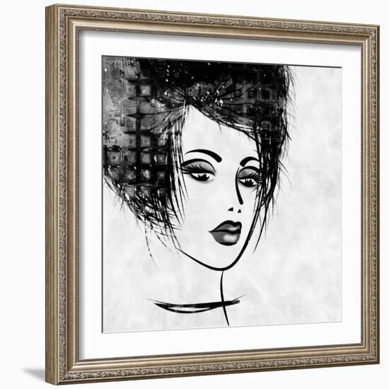 Art Colorful Sketched Beautiful Girl Face In Profile With Black Hair On White Background-Irina QQQ-Framed Art Print