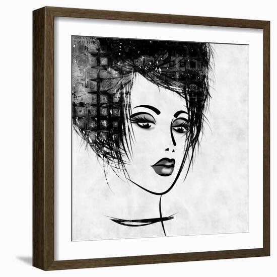 Art Colorful Sketched Beautiful Girl Face In Profile With Black Hair On White Background-Irina QQQ-Framed Art Print