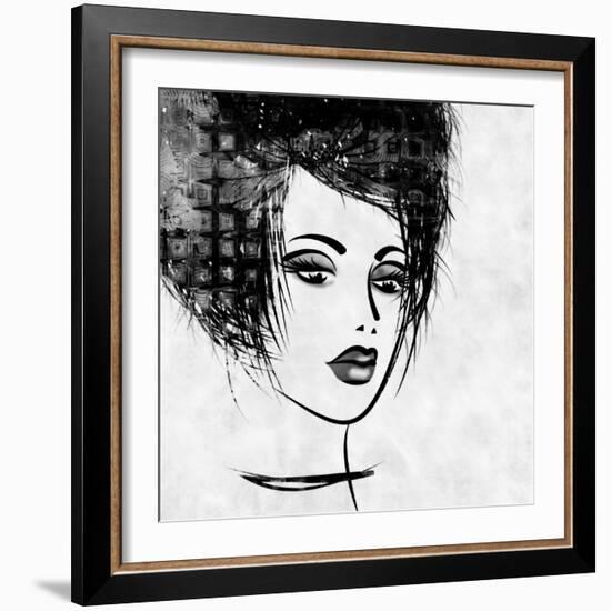 Art Colorful Sketched Beautiful Girl Face In Profile With Black Hair On White Background-Irina QQQ-Framed Art Print