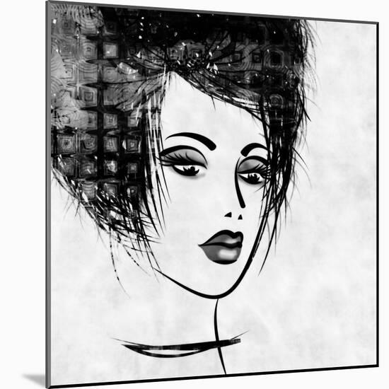 Art Colorful Sketched Beautiful Girl Face In Profile With Black Hair On White Background-Irina QQQ-Mounted Art Print