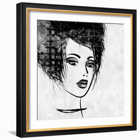 Art Colorful Sketched Beautiful Girl Face In Profile With Black Hair On White Background-Irina QQQ-Framed Art Print