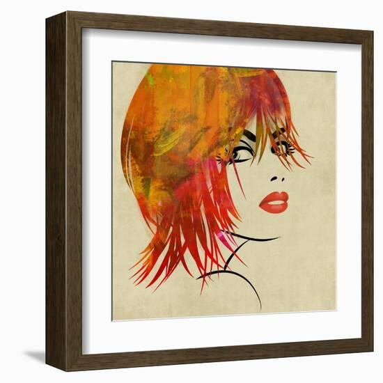 Art Colorful Sketching Beautiful Girl Face On Sepia Background-Irina QQQ-Framed Art Print