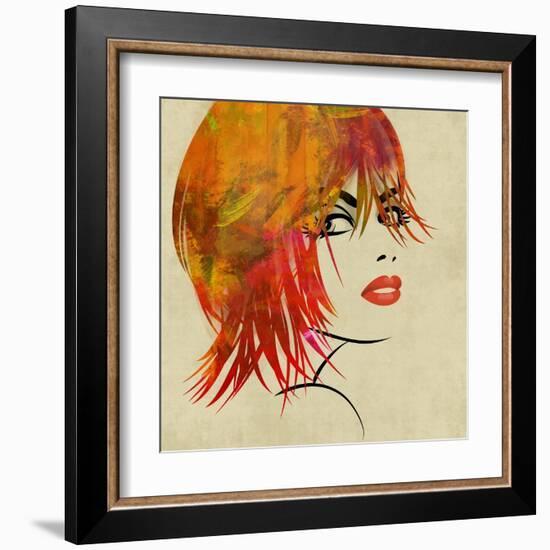 Art Colorful Sketching Beautiful Girl Face On Sepia Background-Irina QQQ-Framed Art Print