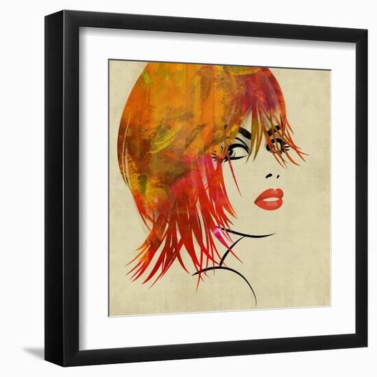 Art Colorful Sketching Beautiful Girl Face On Sepia Background-Irina QQQ-Framed Art Print