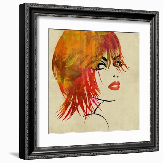 Art Colorful Sketching Beautiful Girl Face On Sepia Background-Irina QQQ-Framed Art Print