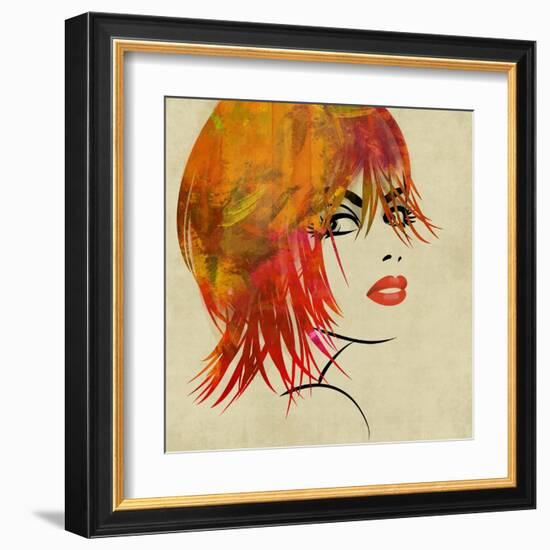 Art Colorful Sketching Beautiful Girl Face On Sepia Background-Irina QQQ-Framed Art Print