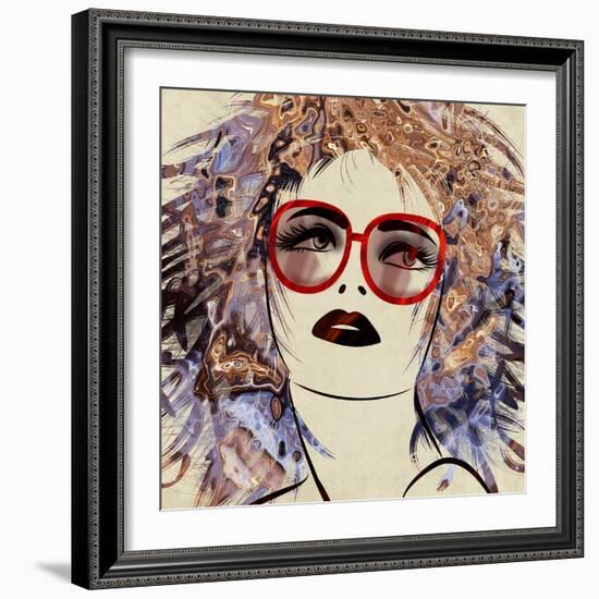 Art Colorful Sketching Beautiful Girl Face On Sepia Background-Irina QQQ-Framed Art Print