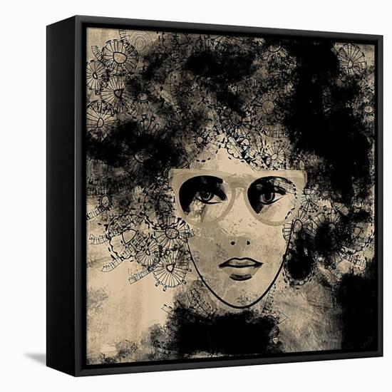 Art Colorful Sketching Beautiful Girl Face On Sepia Background-Irina QQQ-Framed Stretched Canvas