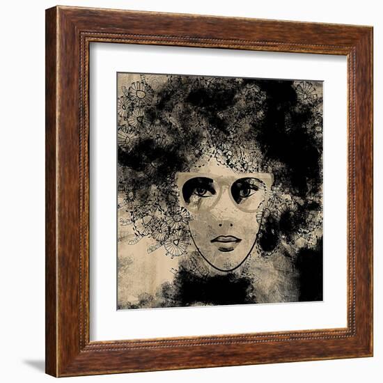 Art Colorful Sketching Beautiful Girl Face On Sepia Background-Irina QQQ-Framed Art Print