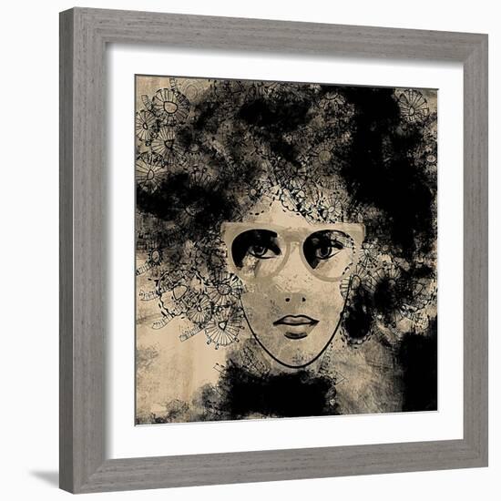 Art Colorful Sketching Beautiful Girl Face On Sepia Background-Irina QQQ-Framed Art Print