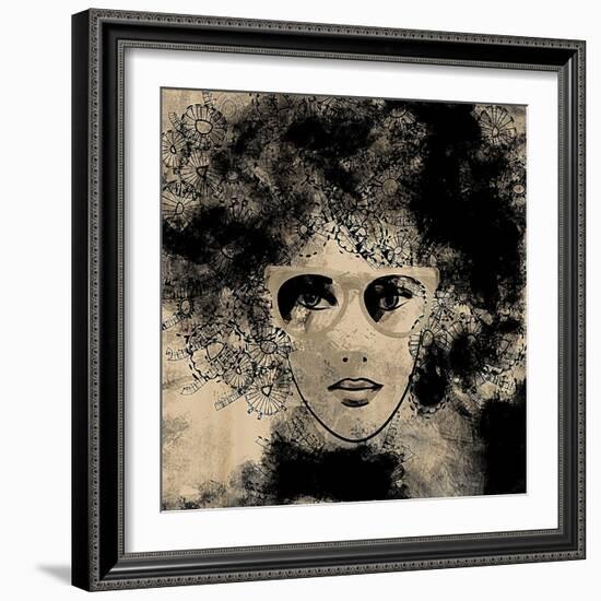 Art Colorful Sketching Beautiful Girl Face On Sepia Background-Irina QQQ-Framed Art Print