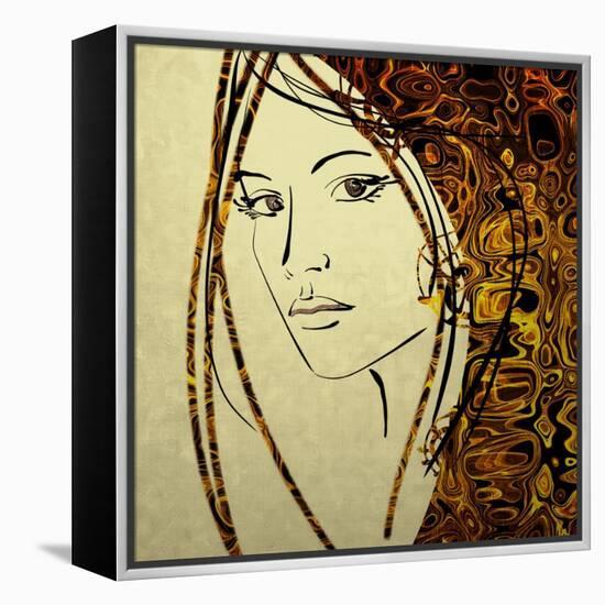 Art Colorful Sketching Beautiful Girl Face With Golden Hair On White Background-Irina QQQ-Framed Stretched Canvas